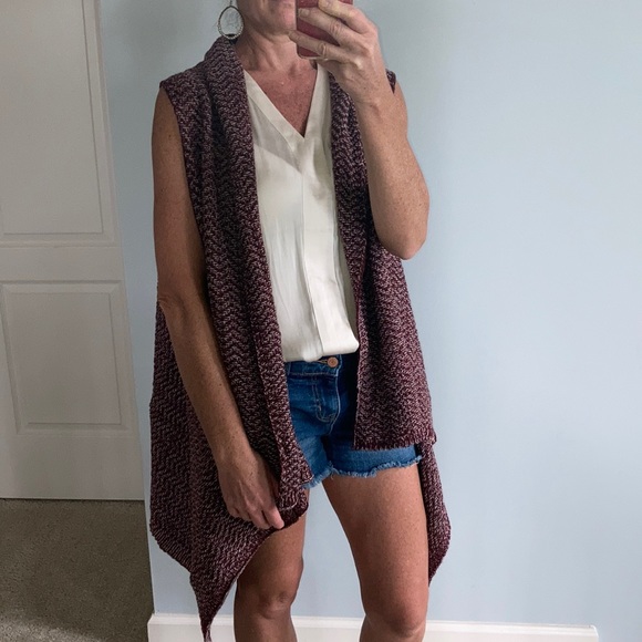 Wine & Ivory Color Open Cardigan - Picture 4 of 9